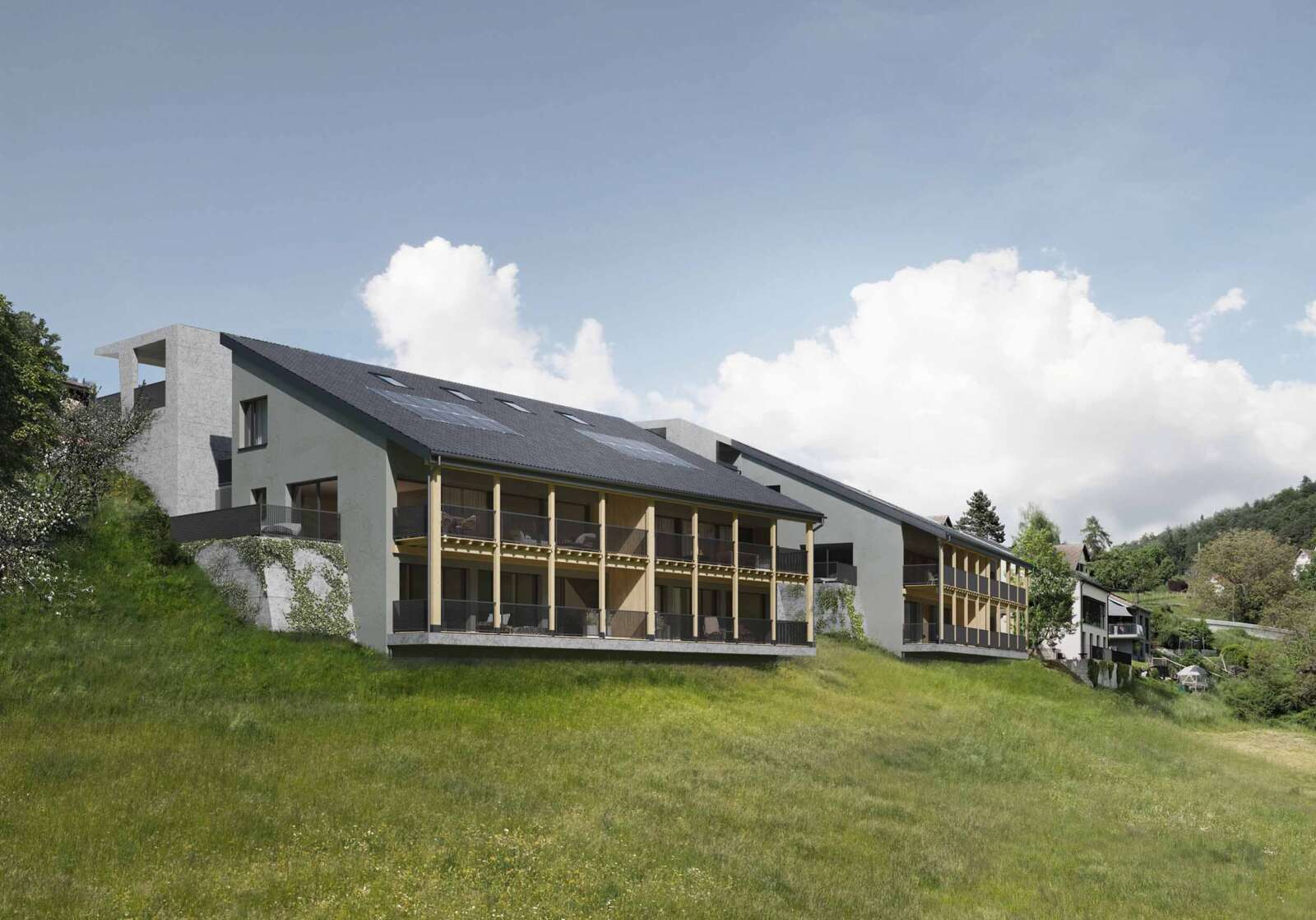 Orlando Architektur Neubau Doppeleinfamilienhäuser Im Schüracher Waltenstein 1 Visualisation Volumetrie Farbig