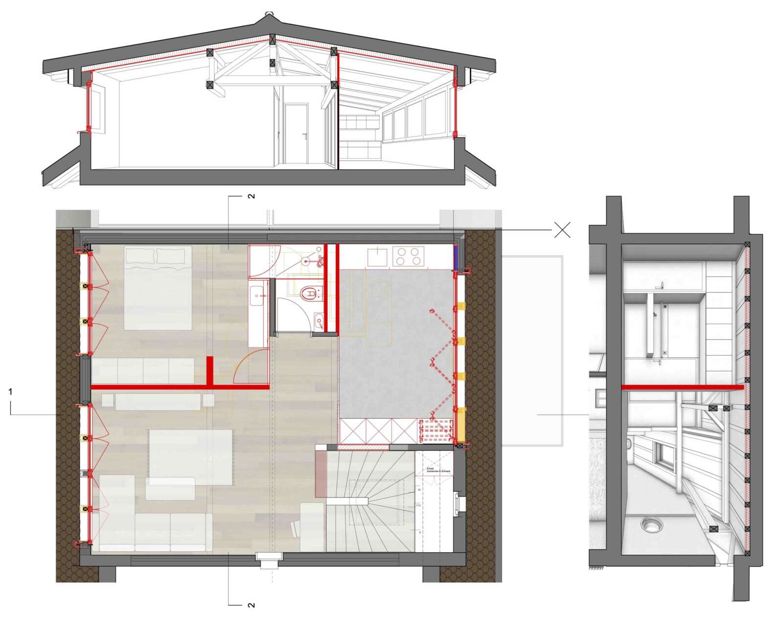 Orlando Architektur Umbau und Sanierung Mehrfamilienhaus Eichliackerstrasse Denkmalschutz 3 Grundriss Umbau Schnitt