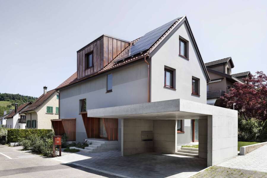 Orlando Architektur Neubau Einfamilienhaus mit Einliegerwohnung Oberfeldweg Winterthur 1 Volumetrie Carport